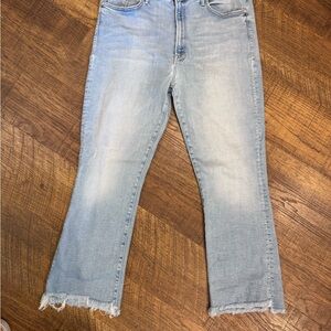 MOTHER Light Blue Cropped Jeans with Frayed Hem